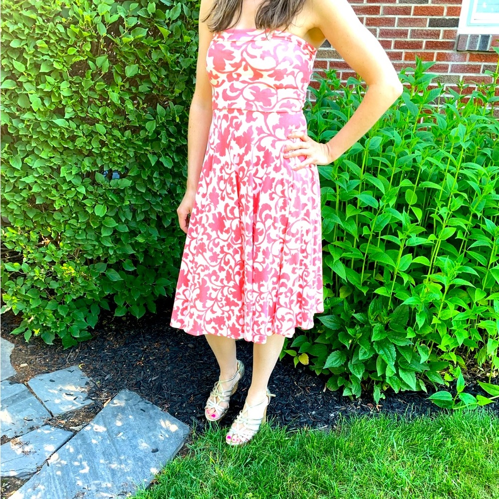 J. Crew XS cotton coral and cream colored strapless dress or skirt